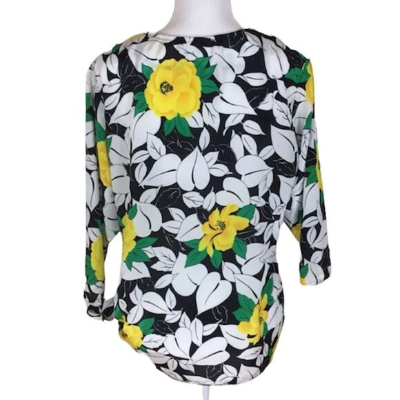 Vintage Teddi Of California 70’s Yellow White Floral 3/4 Sleeve Blouse Size 10 - Picture 2 of 7
